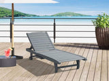 Garden Patio Sun Lounger, Outdoor Wooden Sun Bed with Built-In Table, Reclining Backrest and Rolling T3398P325280