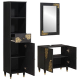 Bathroom Cabinet Set with Drawer 3 pcs Black Solid Mango Wood 3310160