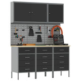 Work Cabinet with Drawer 8 pcs Black Engineered Wood and Steel 3321434