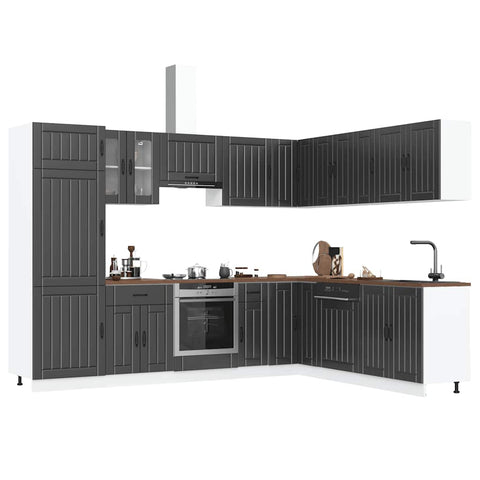 ZNTS 14 Piece Kitchen Cabinet Set Lucca Black Engineered Wood 3314982