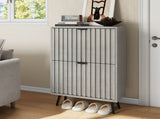 Concealed shoe cabinet featuring a 60 cm grey recessed-handle design and two flip-down drawers W6296P537661