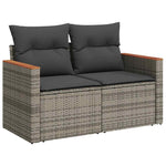 ZNTS 7 Piece Garden Sofa Set with Cushions Grey Poly Rattan Acacia 3327497