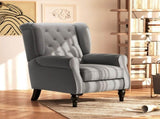 Retro Accent Chair, Linen Wingback Armchair with Wood Frame Button Tufted Design for Living Room T3398P343491