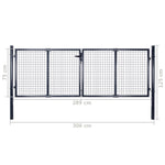 ZNTS Mesh Garden Gate Galvanised Steel 289x75 cm Grey 143362