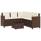 Garden Sofa with Table and Cushions L-Shaped Brown Poly Rattan 369040