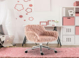Faux Fur Desk Chair, Rolling Swivel Makeup Chair with Adjustable Height, Armrets for Home Office, T3398P551669