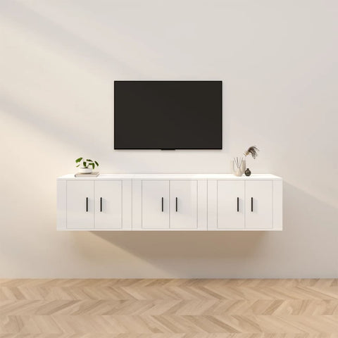 ZNTS Wall-mounted TV Cabinets 3 pcs High Gloss White 57x34.5x40 cm 3188344