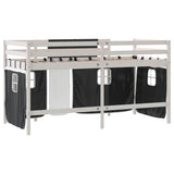 ZNTS Kids' Loft Bed with Curtains without Mattress White&Black 90x200cm 3206967