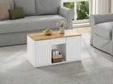 95 x 46 x 45 cm height-adjustable coffee table features two cabinet doors .White with natural wood N605P453407W