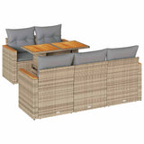 6 Piece Garden Sofa Set with Cushions Beige Poly Rattan Acacia 3327440