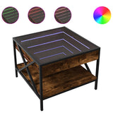 Coffee Table with Infinity LED Smoked Oak 50x50x38 cm 847699
