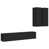 ZNTS 4 Piece TV Cabinet Set Black Engineered Wood 3078791