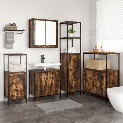 ZNTS 5-Piece Bathroom Furniture Set in Smoked Oak Engineered Wood 3328386