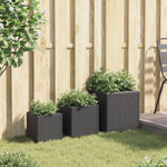 ZNTS Garden Planters 3 pcs Black Poly Rattan 366395