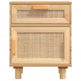 ZNTS Bedside Cabinet Brown Solid Wood Pine and Natural Rattan 345610