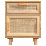 Bedside Cabinet Brown Engineered wood, Solid pinewood, Natural rattan 345610