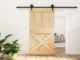 Sliding Door Natural and Black 85 x 210 cm Solid Pine Wood 3445166