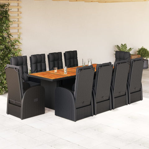 ZNTS 11 Piece Garden Dining Set with Cushions Black Poly Rattan 3277652