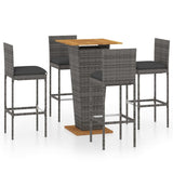 5 Piece Garden Bar Set with Cushions Poly Rattan Grey 3095452