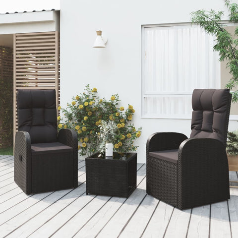 ZNTS 3 Piece Garden Lounge Set Black Poly Rattan&Steel 3157671