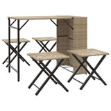 5 Piece Garden Dining Set Foldable Beige Poly Rattan 365947