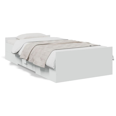 ZNTS Bed Frame with Drawers White 100x200 cm Engineered Wood 3280328