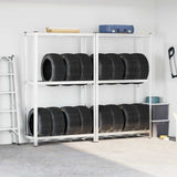 2-Layer Tyre Shelves 2 pcs Silver 110x40x180 cm Steel&Engineered Wood 4016969