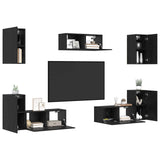 TV Cabinet Set 7 pcs Black Oak Engineered Wood 3393187