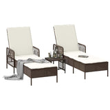 Sun Lounger Reclining 3 pcs Brown and Cream White Poly Rattan 365433