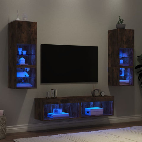 6 Piece TV Wall Units with LED Smoked Oak Engineered Wood 3216619