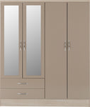 ZNTS Nevada 4 Door 2 Drawer Mirrored Wardrobe 100-101-076