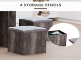 5PC Dining Set Garden Patio Wooden Set 4 Storage Stools Footrest Ottoman with Cushions 1 Table T3398P378096