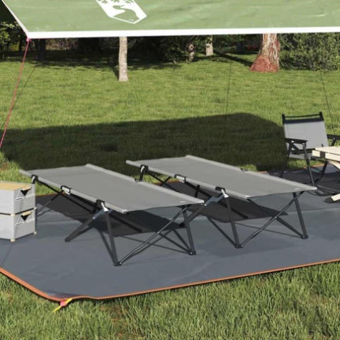 Folding Camping Bed 2 pcs Grey 206 x 76 x 74 cm Oxford fabric 42003171