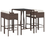 5 Piece Garden Bar Set with Cushions Brown Poly Rattan 3203923