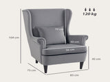 Modern Accent Chair, Upholstered Wingback Armchair with High Backrest and Pillow, Velvet-Feel Fabric T3398P377888