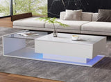 LED Coffee Table, Modern High Gloss Coffee Table, Center Table with Glass, Modern Coffee Table for N605P225557W