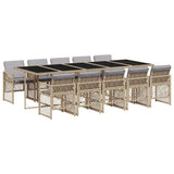 11 Piece Garden Dining Set with Cushions Beige Poly Rattan 3210756