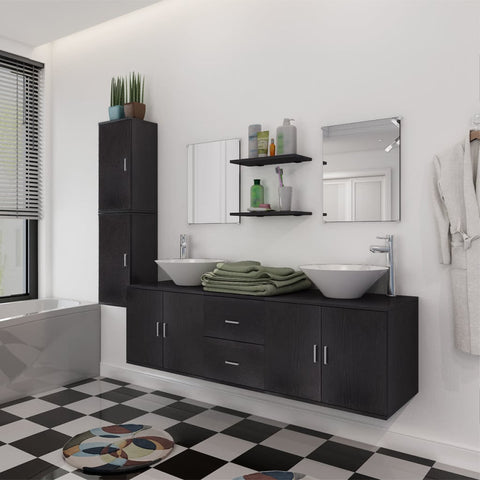 ZNTS Nine Piece Bathroom Furniture and Basin Set Black 272229