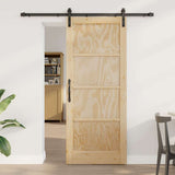 Sliding Door Natural and Black 83 x 202 cm Solid Pine Wood 3333168