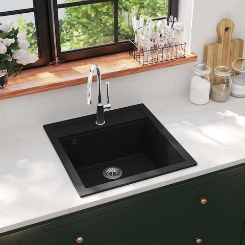 ZNTS Granite Kitchen Sink Single Basin Black 142948