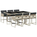 7 Piece Garden Dining Set with Cushions Light Grey Poly Rattan 3211271