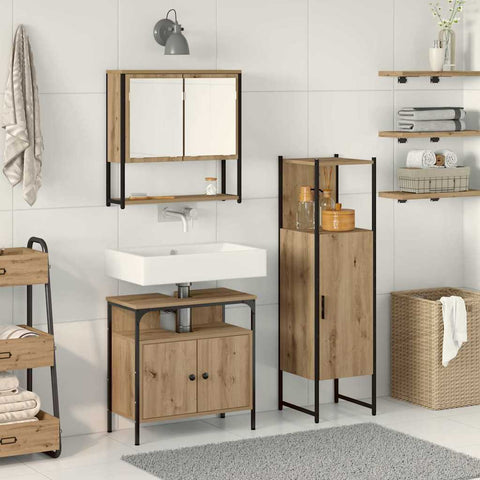 Bathroom Furniture Set with Door 3 pcs Brown 33 x 33 x 120.5 cm 3334377