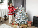 5 ft Artificial Flocked Christmas Tree with 717 Branches, Hinged Xmas Tree with Foldable Metal T3398P424883