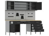 Work Cabinet with Drawer 8 pcs Black Engineered Wood and Steel 3321466