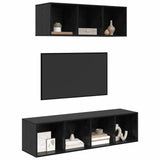TV Cabinet Set Wall-mounted 2 pcs Black Oak Engineered Wood 3393355