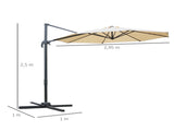 Round Umbrella Parasol W/ Tilt 360&deg Rotation and Hand Crank Cross Base-Beige T3398P318567