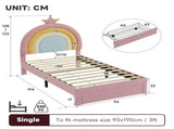 3ft Single Upholstered Bed with Adjustable Rainbow Headboard, Soft Velvet Bed Frame with Storage N652P296726P