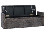 Storage Bench with Cushion Black Wash 110 x 40 x 50 cm Rattan 42011576