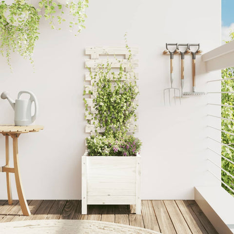 ZNTS Garden Planter with Rack White 39x39.5x114 cm Solid Wood Pine 832518