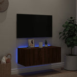 TV Wall Cabinet with LED Lights Brown Oak 80x35x31 cm 837293
